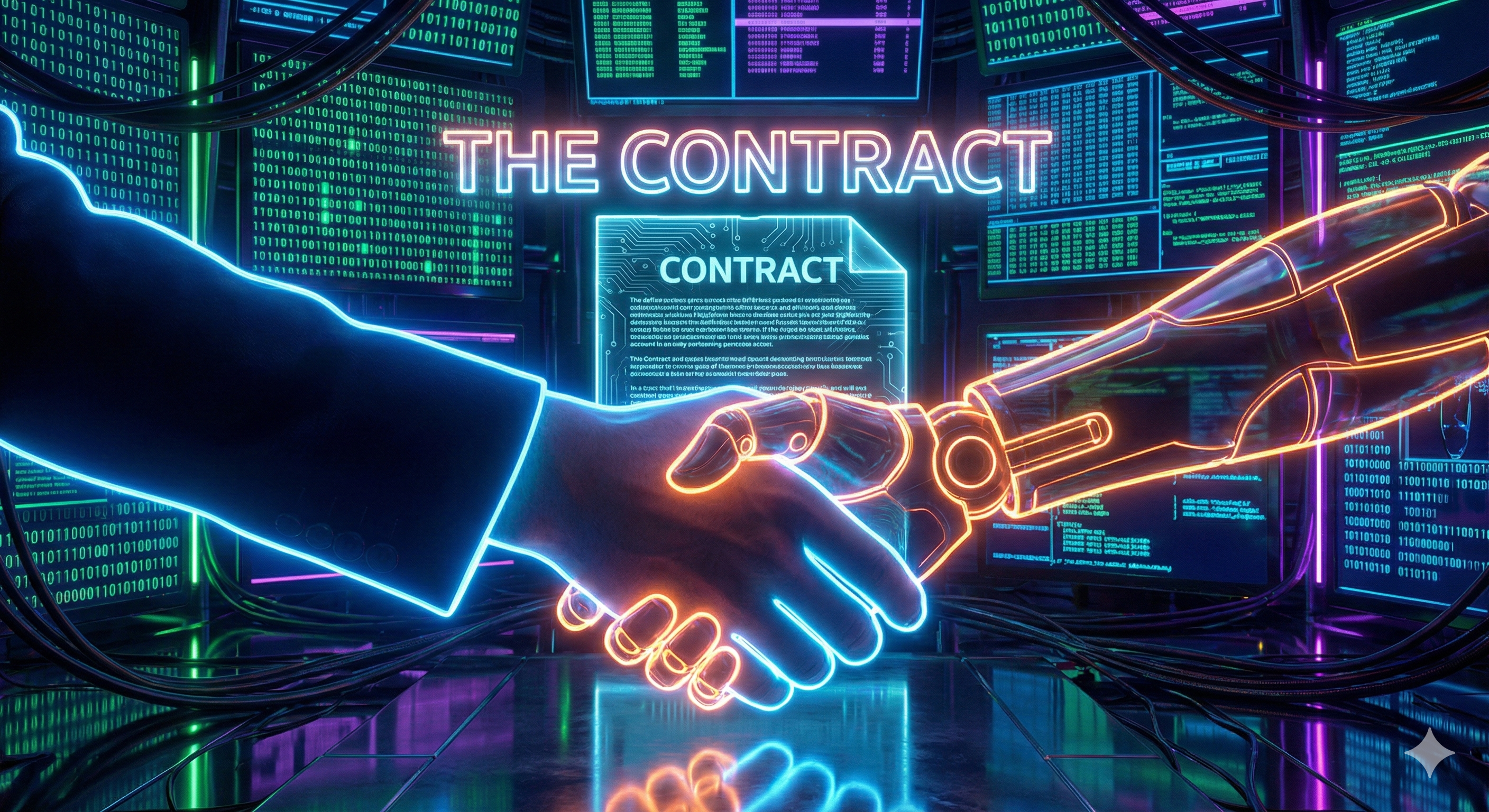 Poignée de main digitale représentant un contrat entre trader et courtier.