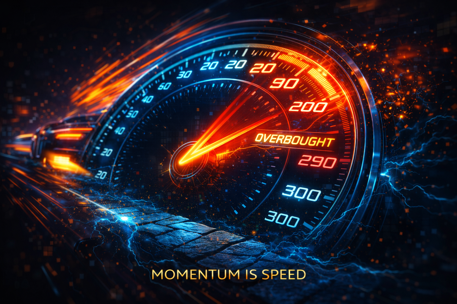 Graphique montrant le RSI restant Suracheté (>70) alors que le prix continue de monter agressivement.