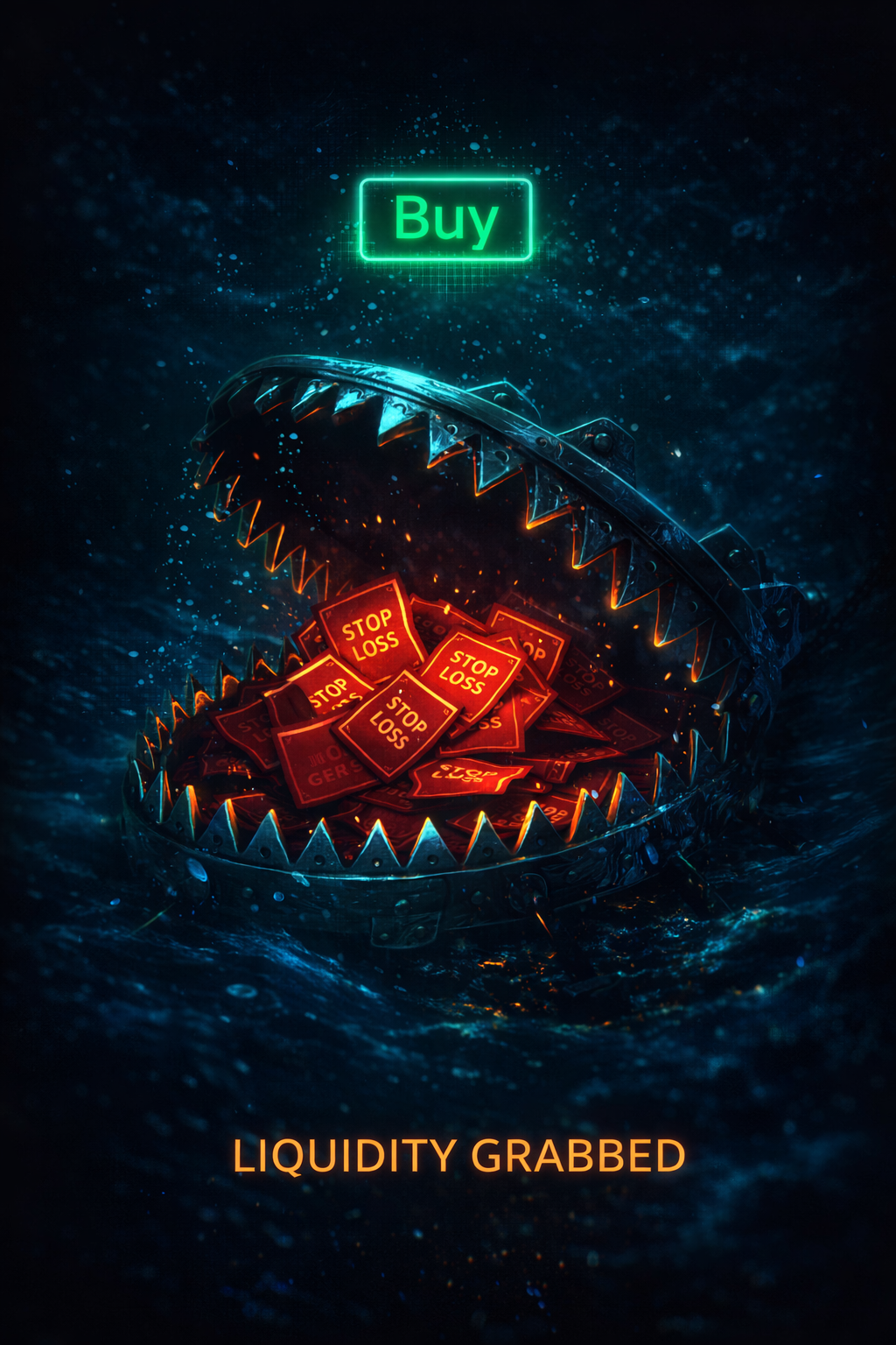 Diagramme montrant le prix cassant un niveau de support, déclenchant les stops, puis remontant agressivement.