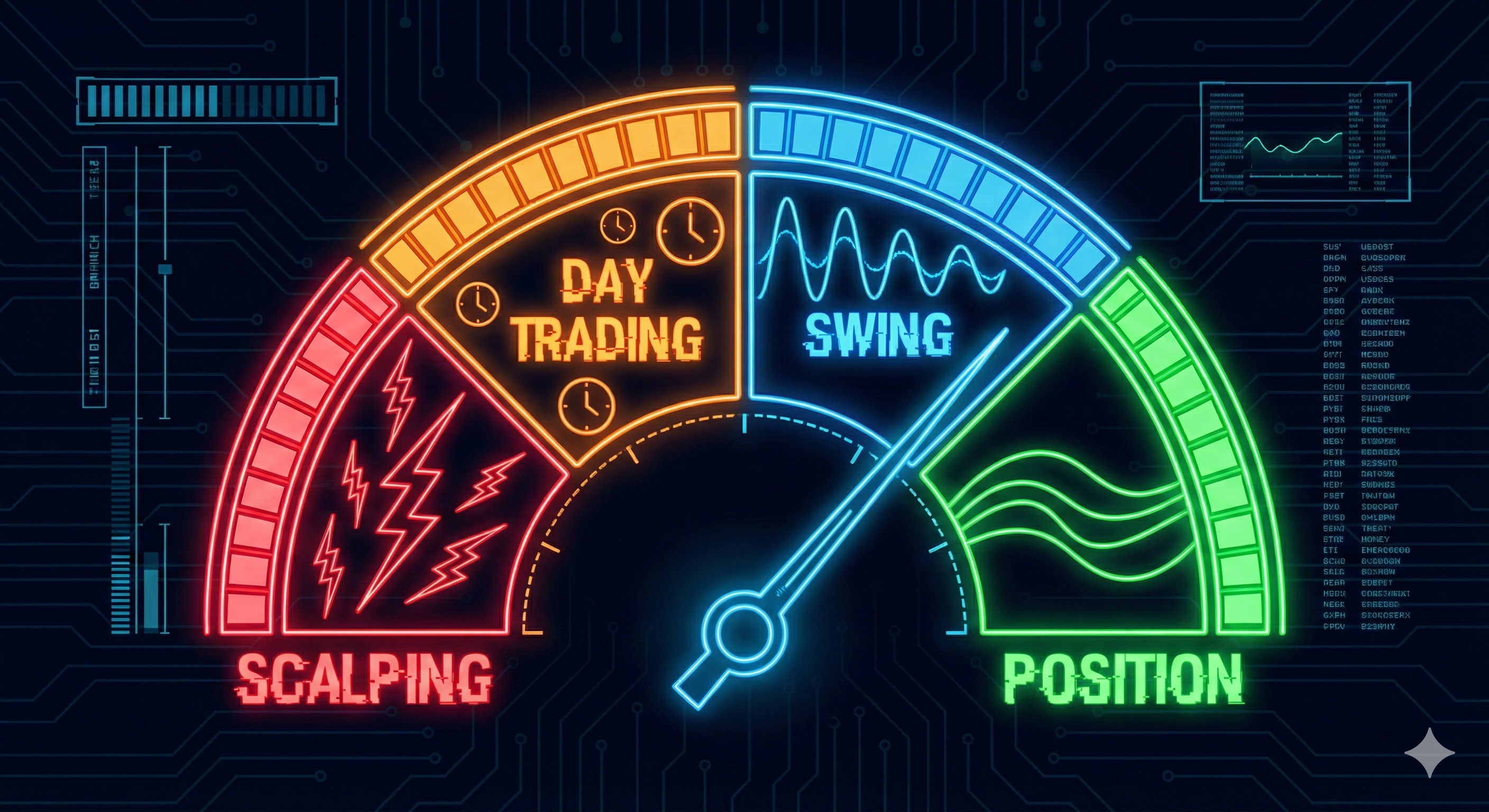 Représentation visuelle des styles de trading du plus rapide (Scalping) au plus lent (Position).