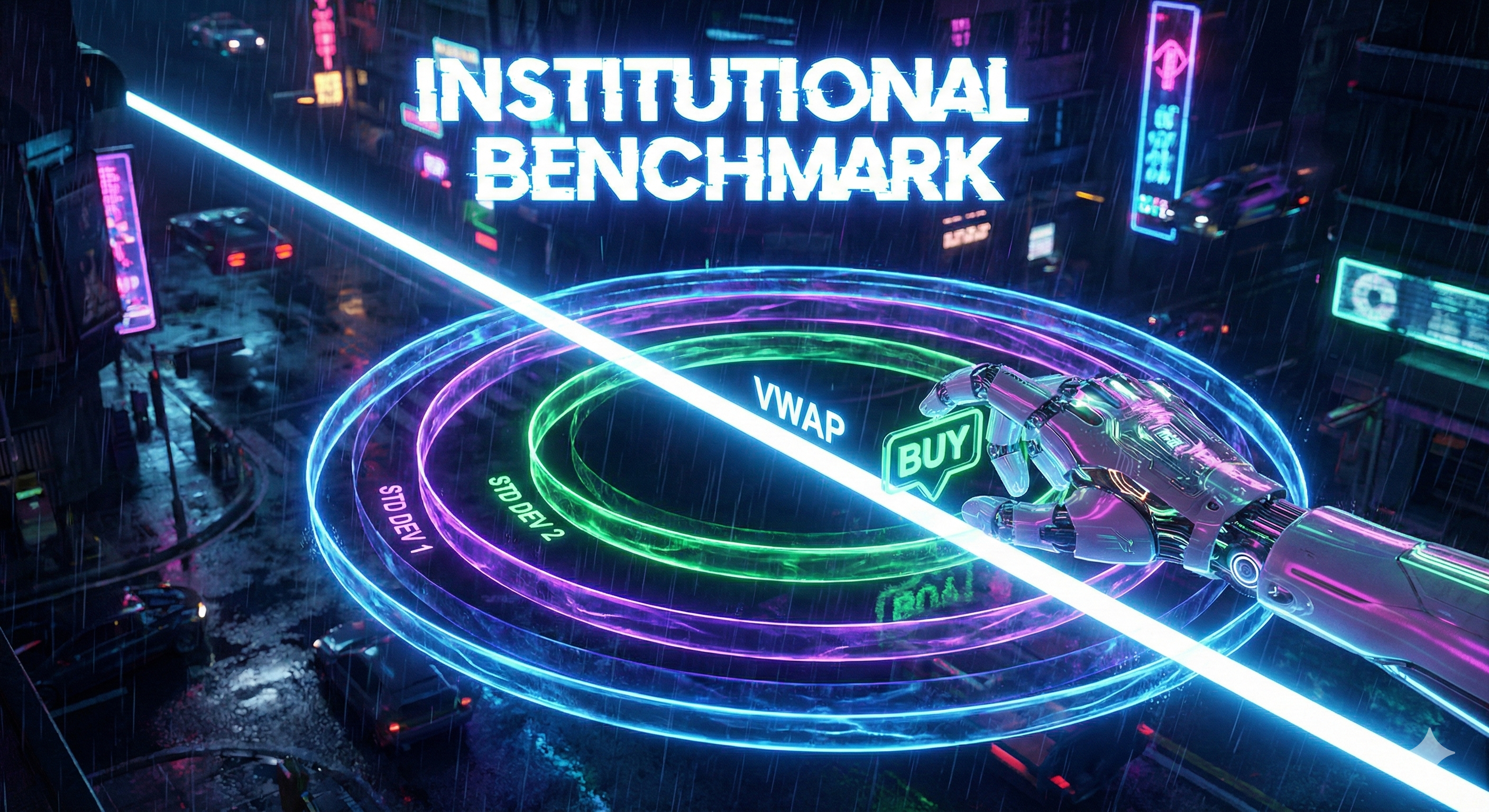 Graphique montrant le prix réagissant à la ligne centrale VWAP et aux bandes extérieures de Déviation Standard.