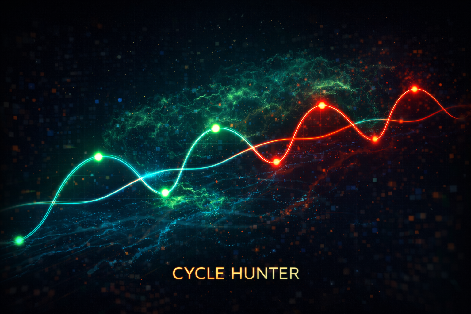 Graphique affichant l'indicateur WaveTrend avec les signaux d'achat Points Verts et de vente Points Rouges sur fond sombre.